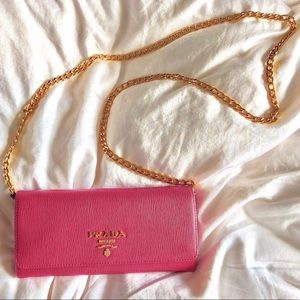 Prada Pink Saffiano Chain Wallet Shoulder Bag